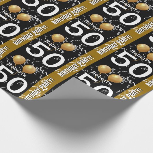 Balloons Confetti 50e verjaardag ZWART GOLD K96Z Cadeaupapier (Hoek)