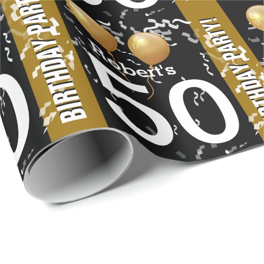 Balloons Confetti 50e verjaardag ZWART GOLD K96Z Cadeaupapier (Rol Hoek)