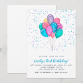 Balloons Confetti Birthday Uitnodiging (Voorkant / Achterkant)