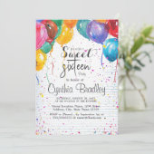 Balloons & Confetti Sweet Sixteen Verjaardagsfeest Kaart (Staand voorkant)