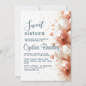 Balloons & Confetti Sweet Sixteen Verjaardagsfeest Kaart (Voorkant)
