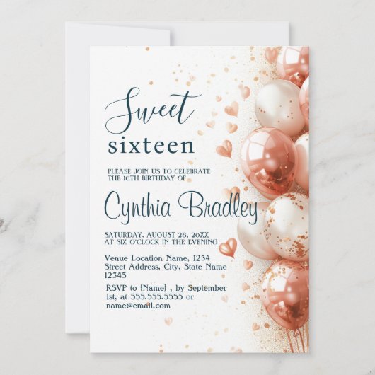 Balloons & Confetti Sweet Sixteen Verjaardagsfeest Kaart (Voorkant)