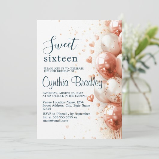 Balloons & Confetti Sweet Sixteen Verjaardagsfeest Kaart (Staand voorkant)