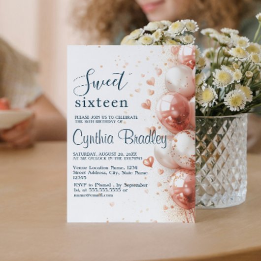 Balloons & Confetti Sweet Sixteen Verjaardagsfeest Kaart