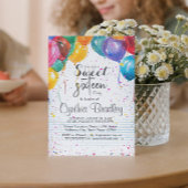 Balloons & Confetti Sweet Sixteen Verjaardagsfeest Kaart