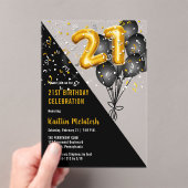 Balloons Elegant Black | 21ste verjaardag van de g Acryl Uitnodigingen (Insitu (Draagbaar))