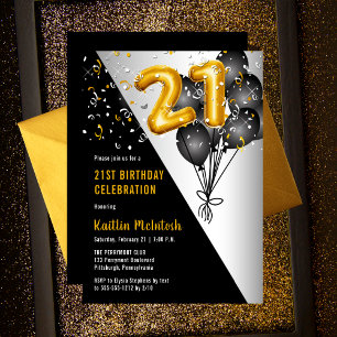 Balloons Elegant Black   21ste verjaardag van de g Kaart