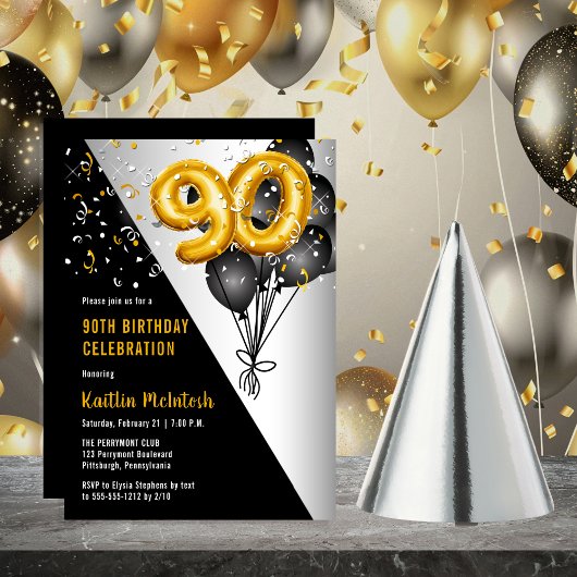 Balloons Elegant Black | 90e verjaardag van het go Kaart