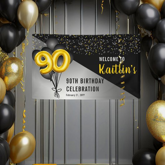 Balloons Elegant Black | 90e verjaardag van het go Spandoek