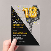 Balloons Elegant Black | Gouden 18e verjaardag Acryl Uitnodigingen (Insitu (Draagbaar))