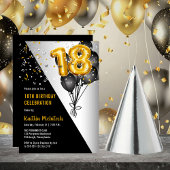Balloons Elegant Black | Gouden 18e verjaardag Kaart