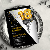 Balloons Elegant Black | Gouden 18e verjaardag Kaart