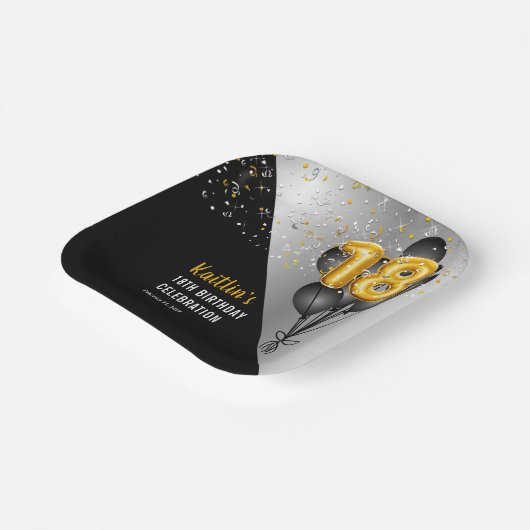 Balloons Elegant Black | Gouden 18e verjaardag Papieren Bordje (Gebogen)