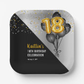 Balloons Elegant Black | Gouden 18e verjaardag Papieren Bordje (Voorkant)