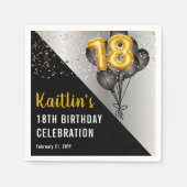 Balloons Elegant Black | Gouden 18e verjaardag Servet (Voorkant)