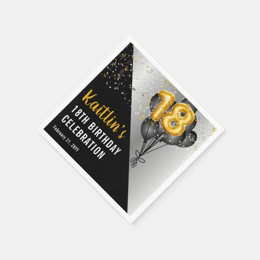 Balloons Elegant Black | Gouden 18e verjaardag Servet (Hoek)