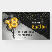 Balloons Elegant Black | Gouden 18e verjaardag Spandoek (Horizontaal)