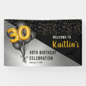 Balloons Elegant Black | Gouden 30e verjaardag Spandoek (Horizontaal)
