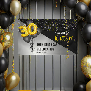 Balloons Elegant Black   Gouden 30e verjaardag Spandoek