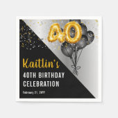 Balloons Elegant Black | Gouden 40e verjaardag Servet (Voorkant)