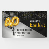 Balloons Elegant Black | Gouden 40e verjaardag Spandoek (Horizontaal)
