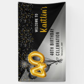 Balloons Elegant Black | Gouden 40e verjaardag Spandoek (Verticaal)