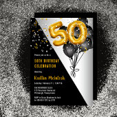 Balloons Elegant Black | Gouden 50e verjaardag Kaart
