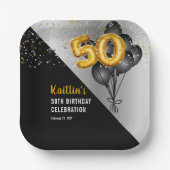 Balloons Elegant Black | Gouden 50e verjaardag Papieren Bordje (Voorkant)