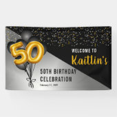 Balloons Elegant Black | Gouden 50e verjaardag Spandoek (Horizontaal)