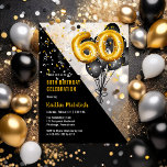 Balloons Elegant Black | Gouden 60e verjaardag Acryl Uitnodigingen<br><div class="desc">Zwarte ballonnen als een terugval naar gouden toonnummer ballonnen lenen een dramatische flair aan dit 60e verjaardagsfeest ontwerp. Samengesteld ontwerp van Holiday Hearts Design (rechten voorbehouden). Andere leeftijdsgroepen zijn beschikbaar in onze winkel.</div>