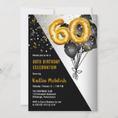 Balloons Elegant Black | Gouden 60e verjaardag Kaart (Voorkant)