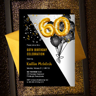 Balloons Elegant Black   Gouden 60e verjaardag Kaart
