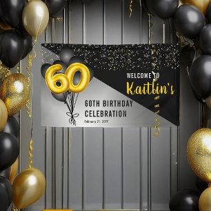 Balloons Elegant Black   Gouden 60e verjaardag Spandoek