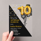 Balloons Elegant Black | Gouden 70e verjaardag Acryl Uitnodigingen (Insitu (Draagbaar))