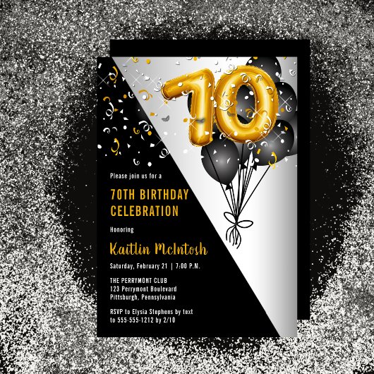 Balloons Elegant Black | Gouden 70e verjaardag Kaart