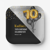 Balloons Elegant Black | Gouden 70e verjaardag Papieren Bordje (Voorkant)