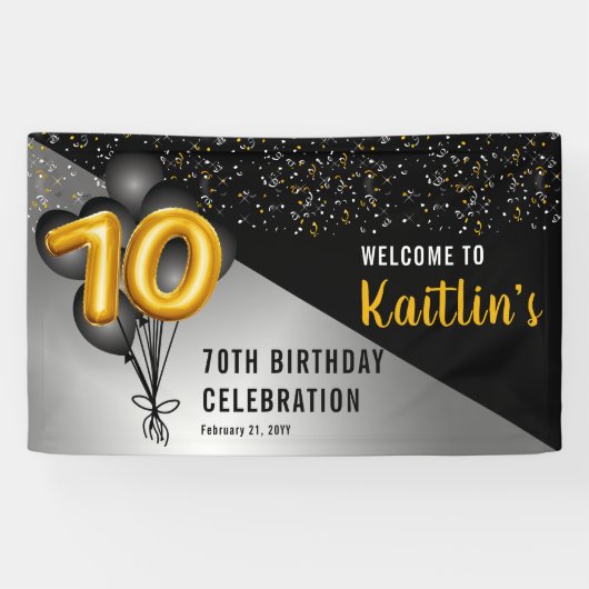 Balloons Elegant Black | Gouden 70e verjaardag Spandoek (Horizontaal)