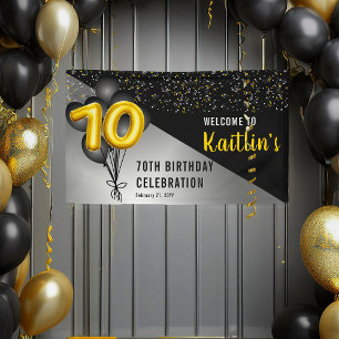 Balloons Elegant Black Gouden 70e verjaardag Spandoek