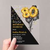 Balloons Elegant Black | Gouden 80e verjaardag Acryl Uitnodigingen (Insitu (Draagbaar))