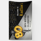 Balloons Elegant Black | Gouden 80e verjaardag Spandoek (Verticaal)