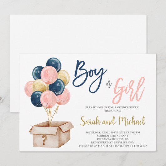 Balloons Geslacht Kaart (Voorkant / Achterkant)