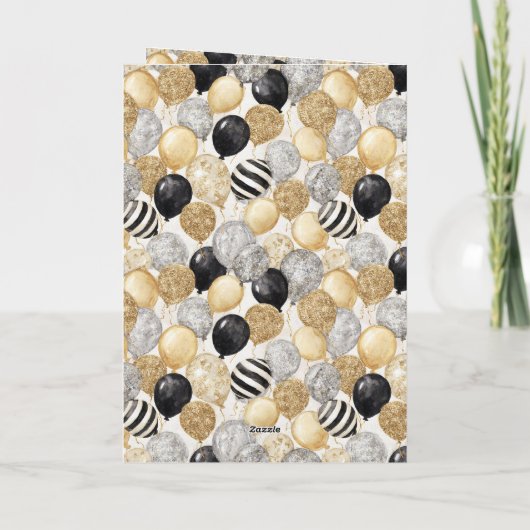 Balloons Gold Grey Stripes Christmas Celebration  Kaart (Achterkant)