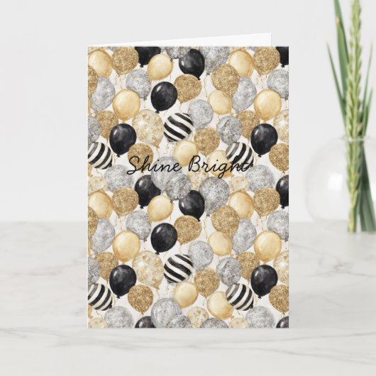 Balloons Gold Grey Stripes Christmas Celebration  Kaart (Voorkant)