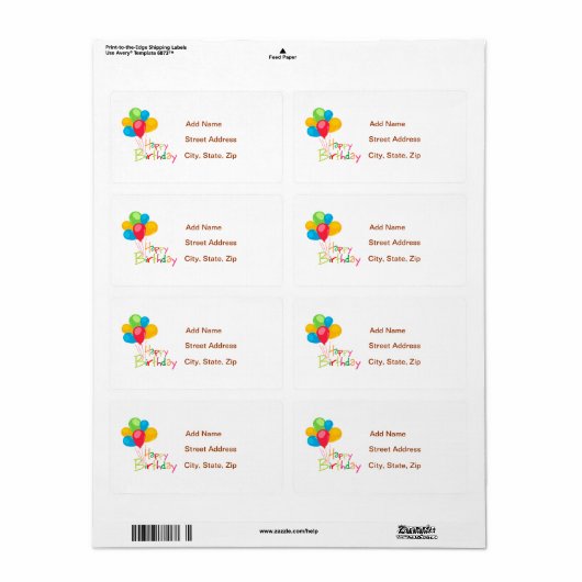 Balloons Happy Birthday Etiket (Full Sheet)