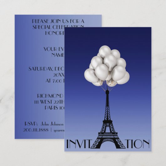 Balloons Paris Eiffel Tower Glam Chic Blue Kaart (Voorkant / Achterkant)