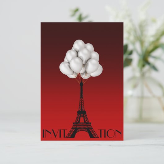 Balloons Paris Eiffel Tower Glam Chic Red Kaart (Staand voorkant)