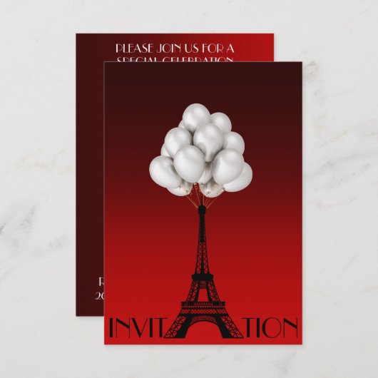 Balloons Paris Eiffel Tower Glam Chic Red Kaart (Voorkant / Achterkant)