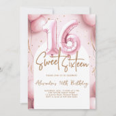 Balloons Pink Gold Arch Calligraphy Sweet 16 Kaart (Voorkant)