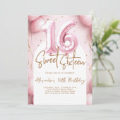 Balloons Pink Gold Arch Calligraphy Sweet 16 Kaart (Staand voorkant)
