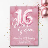 Balloons Pink Modern Calligraphy Stylish Sweet 16 Kaart